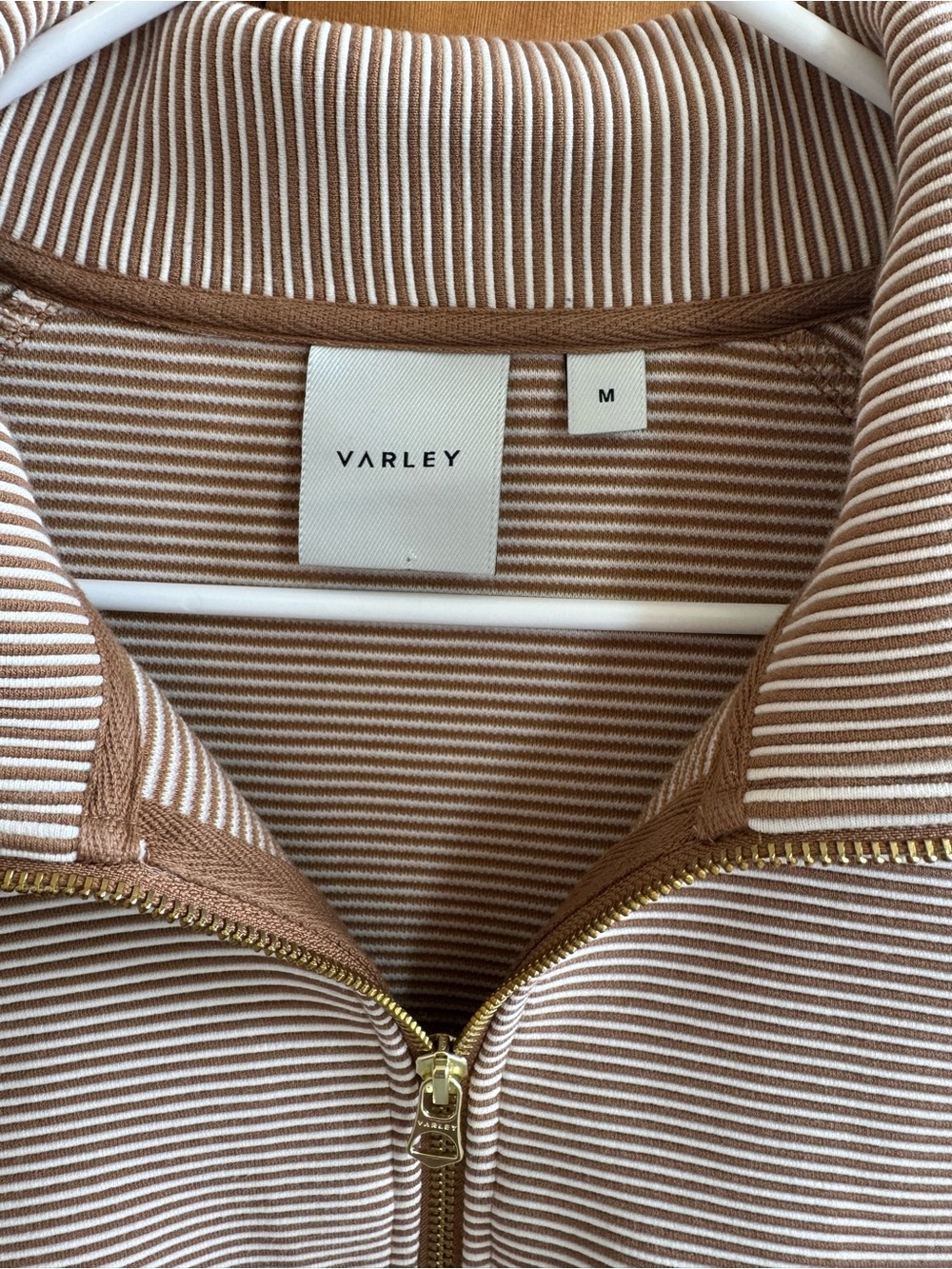 Varley Beige and White Striped Half-Zip Sweater - Picture 4 of 5